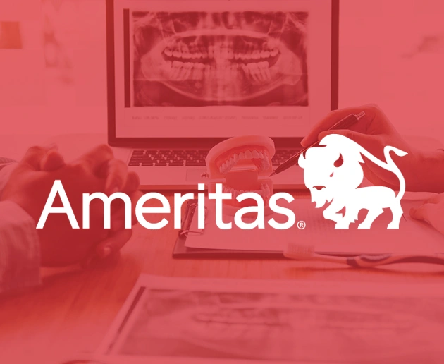 Ameritas logo displayed on dental office interior with red overlay and equipment visible.